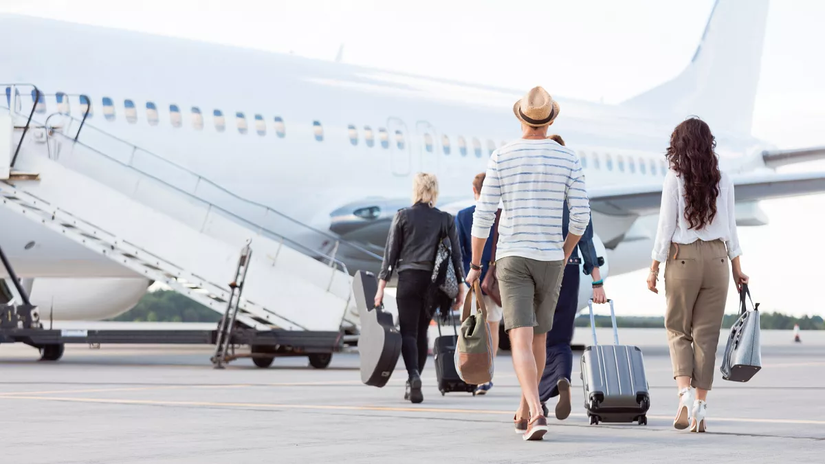 Airport terminal and aircraft prepared for passenger boarding